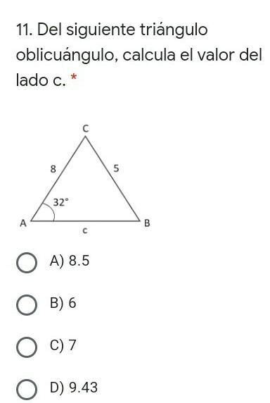 Del Siguiente Triángulo Oblicuángulo Calcula El Valor Del Lado C Ayudaaa Por Favor