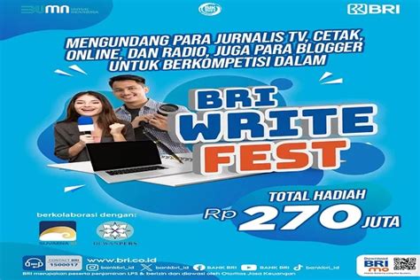 Ikuti Kompetisi Bri Write Fest Total Hadiah Ratusan Juta Baca