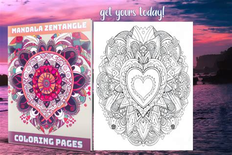 Zentangle Mandala Hearts Coloring Pages Graphic By Malachipatzan