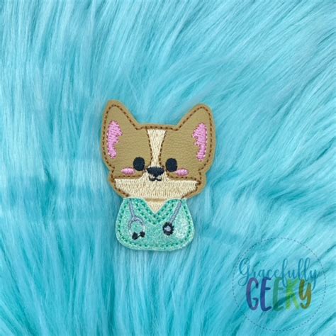 Nurse Corgi Feltie Ith Embroidery Design 4x4 Hoop And Larger