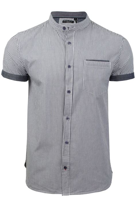 Mens Short Sleeved Striped Grandad Collar Shirt By Brave Soul Ebay