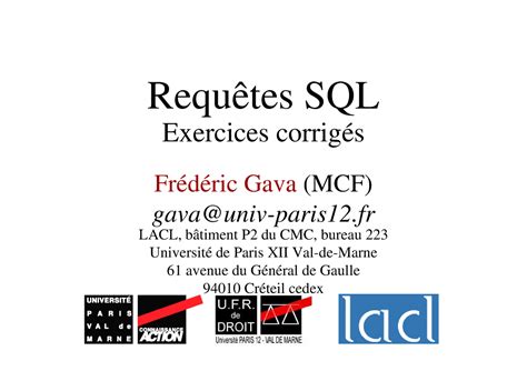 Requetes Sql Exercices Corriges Requ Tes Sql Exercices Corrig S