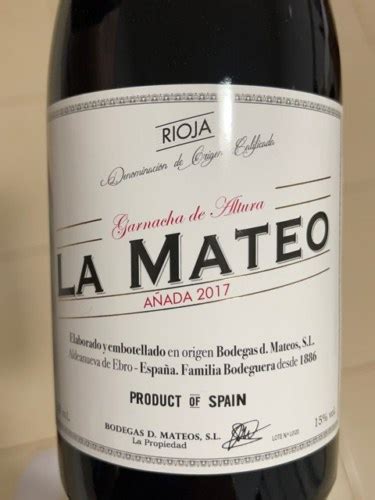 D Mateos La Mateo Garnacha De Altura Vivino US