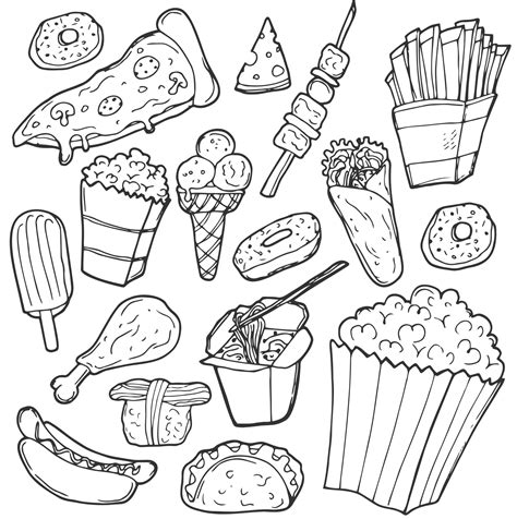 Fast Food Doodle Icons Hand Drawn Vector Clip Art Sketch Famous Food