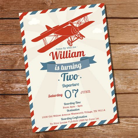 Vintage Airplane Birthday Party Printable Invitation Sunshine Parties