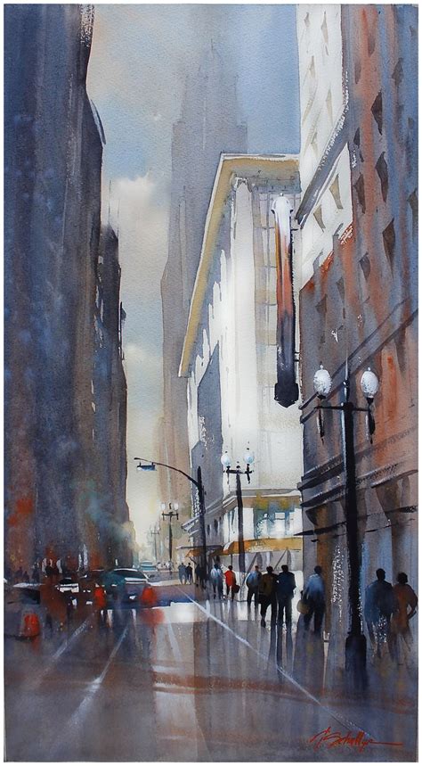 5th And Broadway Los Angeles Thomas W Schaller Watercolor 30x14