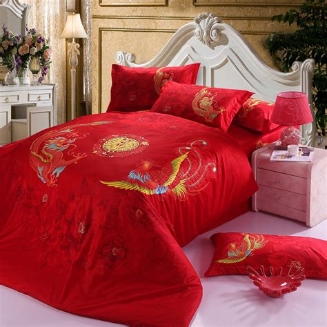 Chinese Traditional Red Wedding Comforter Bedding Sets Cotton Queen