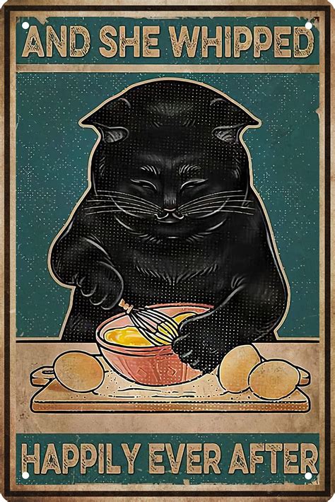 Black Cat Decor Signs Funny Metal Tin Sign For Home Rustic Kitchen