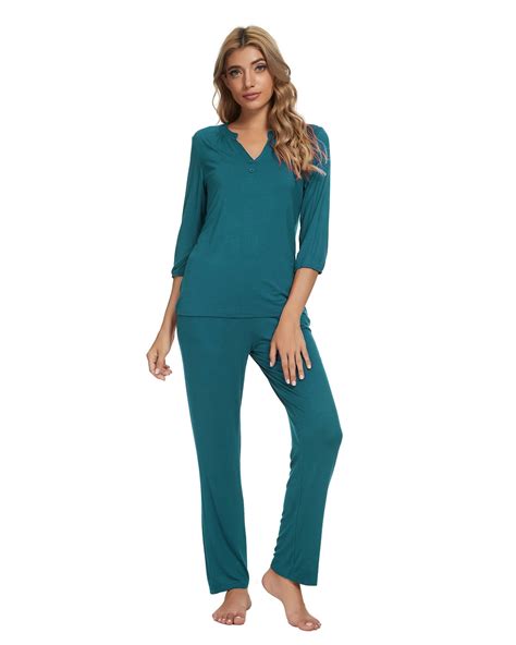 MintLimit Women S Pajamas Set Nightwear 3 4 Sleeve Shirt With Long