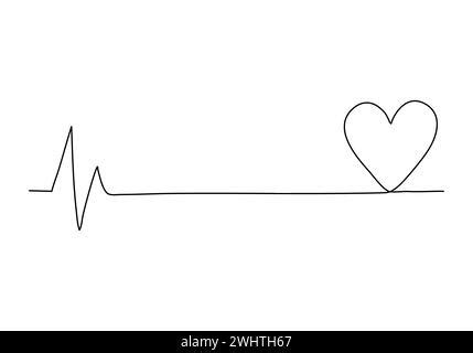 Heart Cardiogram Continuous One Line Drawing Minimalism Design Isolated