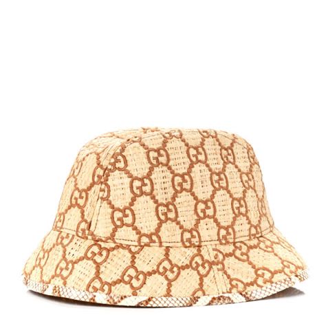 Gucci Raffia Elaphe Gg Monogram Embroidered Basmaa Fedora Hat M Ivory