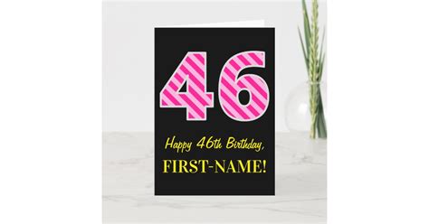 Fun Pink Striped 46 Happy 46th Birthday Name Card