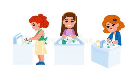 Wash Washing Hands Kid Girl Vector Stock Vector - Illustration of hand ...