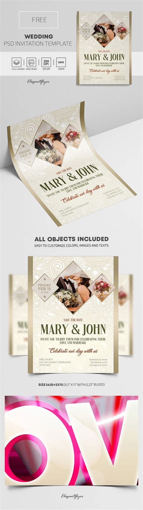 Free Wedding Invitation Psd Template By Elegantflyer