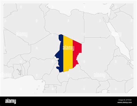 Chad Map Highlighted In Chad Flag Colors Gray Map With Neighboring