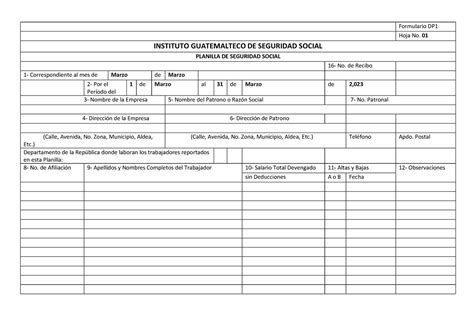 Formularios De Practica Formulario DP Hoja No 01 INSTITUTO