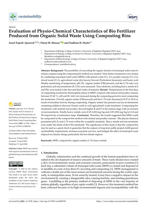 Pdf Evaluation Of Physio Chemical Characteristics Of Bio Fertilizer