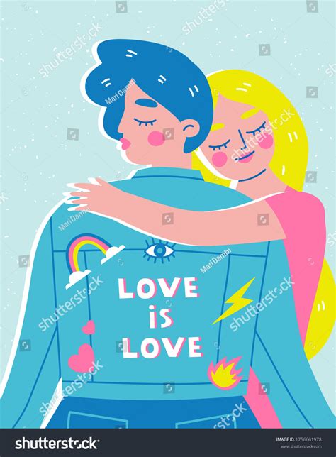 Female Lesbian Couple Hugging Vector Illustration Stock Vector Royalty