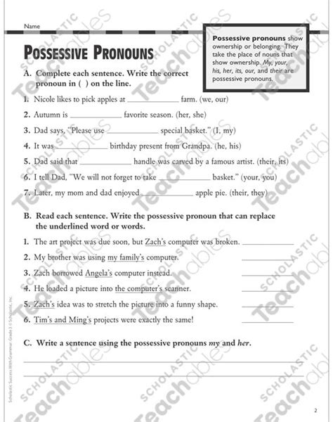 Possessive Pronouns Grammar Practice Grade 3 Possessive Pronoun Possessives Grammar Practice