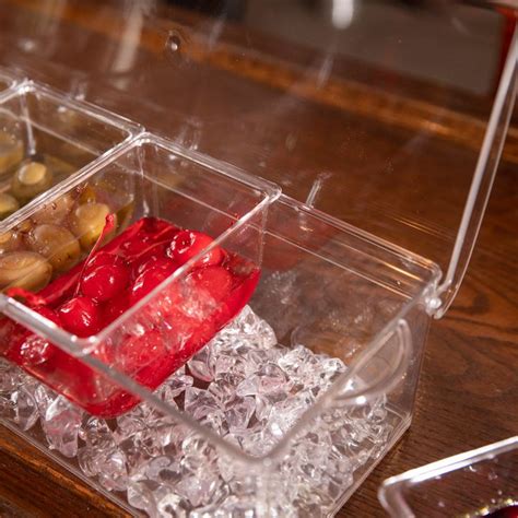 Bar Garnish Tray With Lid And Ice Space Clear Plastic 4 Compartments