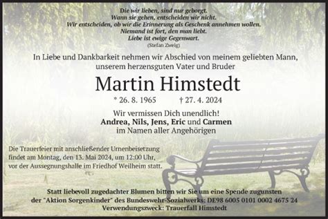 Traueranzeigen Von Martin Himstedt Trauer Merkur De