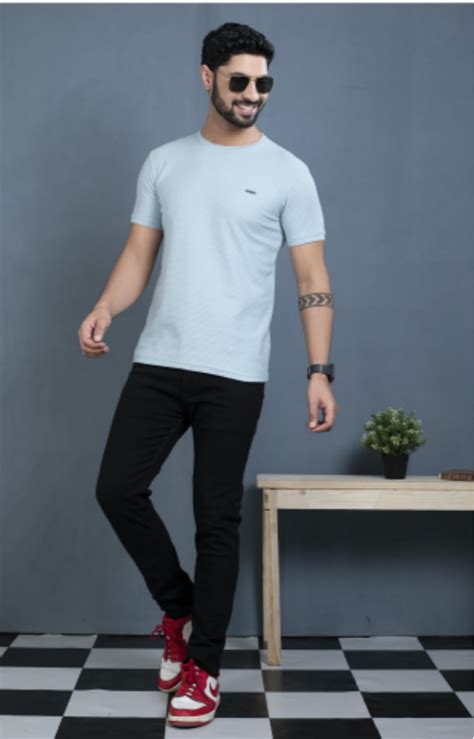 Plain Hosiery Sky Blue Mens Round Neck T Shirt At Rs Piece In