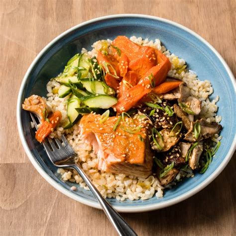 Brown Rice Bowl With Vegetables And Salmon Cook S Illustrated Recipe