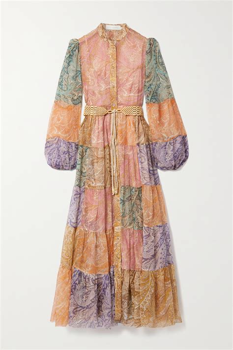 Luminous Pussy Bow Belted Paisley Print Silk Twill Midi Shirt Dress Editorialist