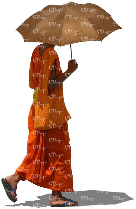 Cut Out Buddhist Monk Walking With An Umbrella Vishopper