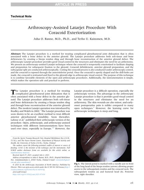 Pdf Arthroscopy Assisted Latarjet Procedure With Coracoid Exteriorization