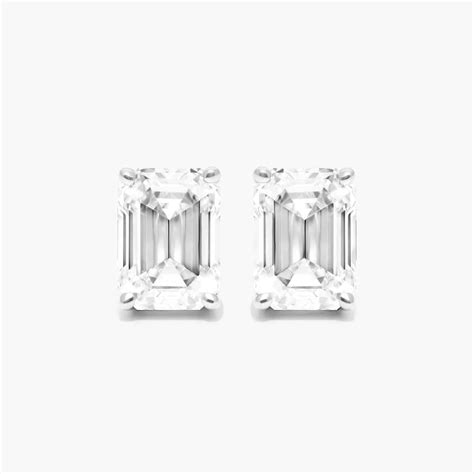 K White Gold Emerald Cut Lab Created Diamond Stud Earrings Ctw