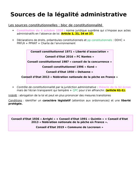 Fiche R Cap Tout Le Semestre Sources De La L Galit Administrative