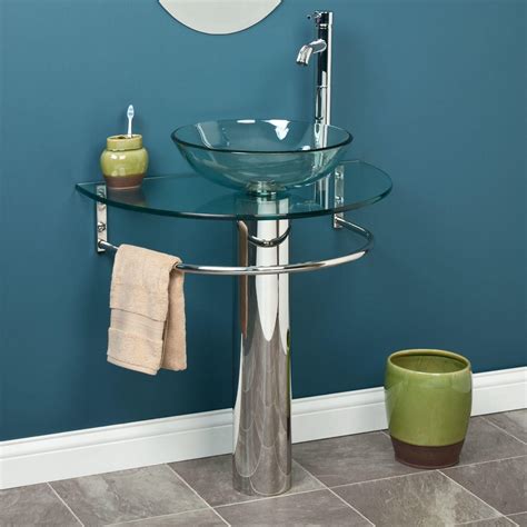 Clear Glass U Shaped Pedestal Sink With Towel Bar Sink Bathroom Sink