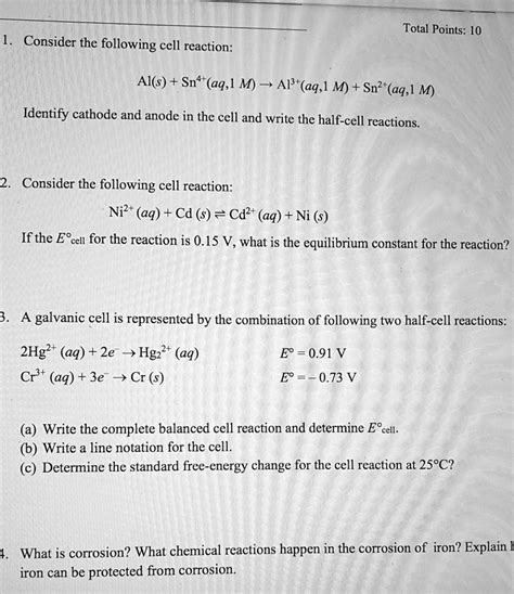 SOLVED Consider the following cell reaction Al s Sn 2 aq 1 M â