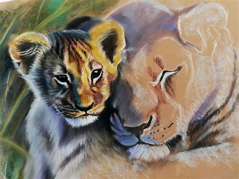 Lioness and Lion Cub Painting Original Art Animal Paintings - Etsy