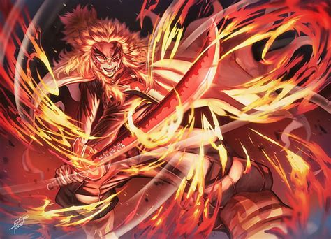 Demon Slayer Tiger Kyojuro Rengoku On Fire Anime HD Wallpaper Peakpx