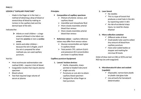 Pmls Lesson Notes Semi Finals Pmls Lesson Capillary Puncture