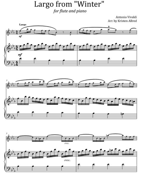 Largo From Winter Flute And Piano Sheet Music Instant Download