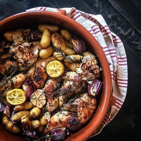 Roasted Mediterranean Lemon Flattened Chicken With Fingerling Potatoes