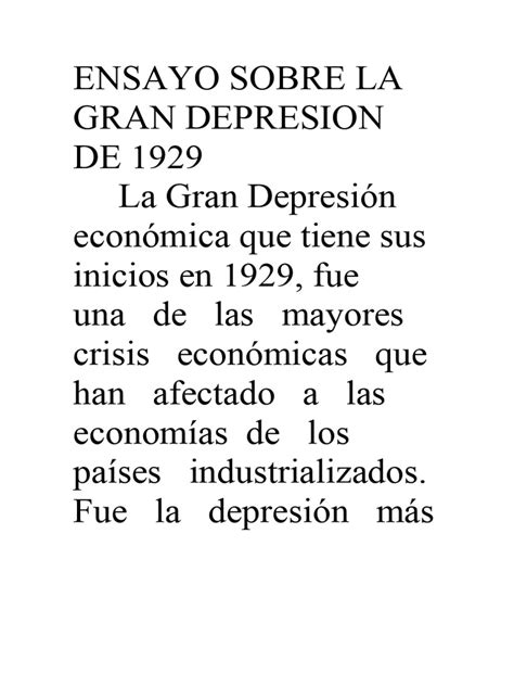 Ensayo Sobre La Gran Depresion De 1929 Pdf Gran Depresion Monetarismo