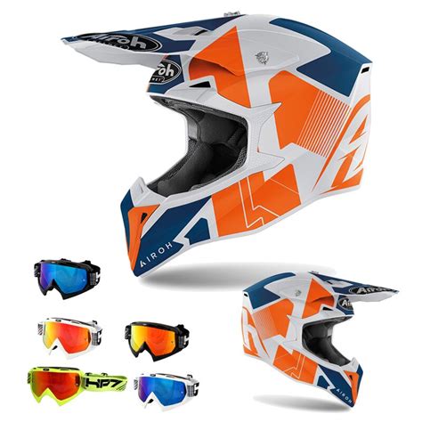 Airoh Crosshelm Wraap Raze Orange Matt Mx Helm Hp Brille Motocross