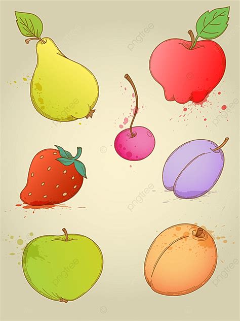 Hand Drawn Fruit Vector Hd PNG Images Set Of Vector Hand Drawn Bright