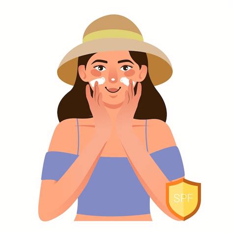 Premium Vector Happy Woman Applying Sunscreen On Her Face