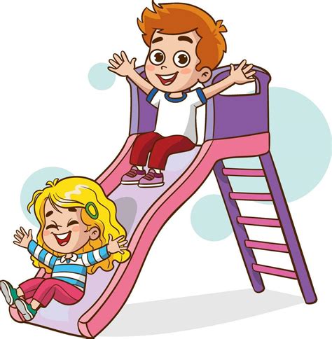 Happy Cute Kids Play Slide Vector 26234967 Vector Art At Vecteezy