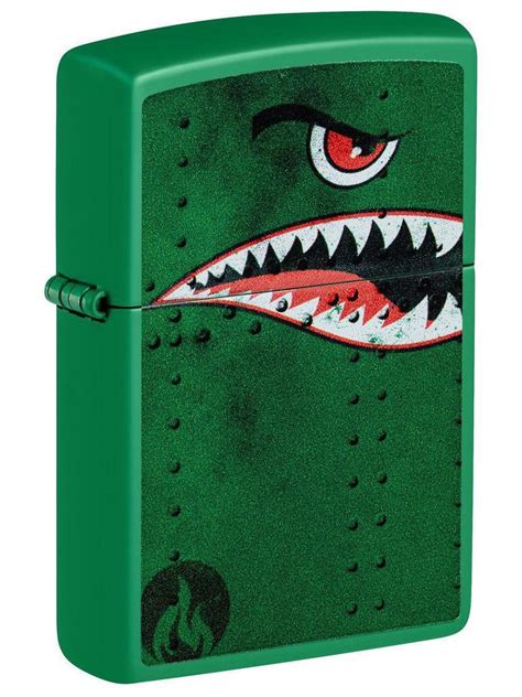 Zippo Lighter Fighter Plane Nose Art Shark Teeth Golf Green Matte Lucas Lighters