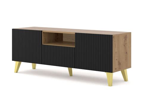 Mueble De Tv Ravenna B Cm D S Roble Artesanal Negro Mate Patas