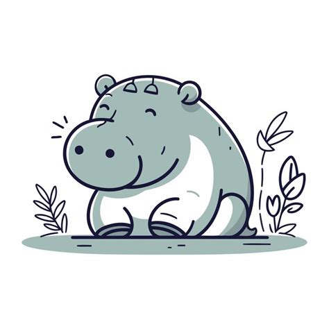 Premium Vector Cute Hippo Sitting On The Ground Vector Illustration