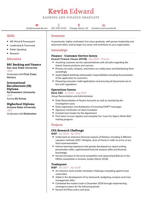 Banking And Finance Graduate Cv Example In 2025 Resumekraft