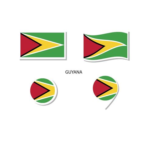 Guyana Flag Logo Icon Set Rectangle Flat Icons Circular Shape Marker