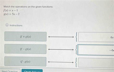 Solved Match The Operations On The Given Functions Fxx 1 Gx5x 2